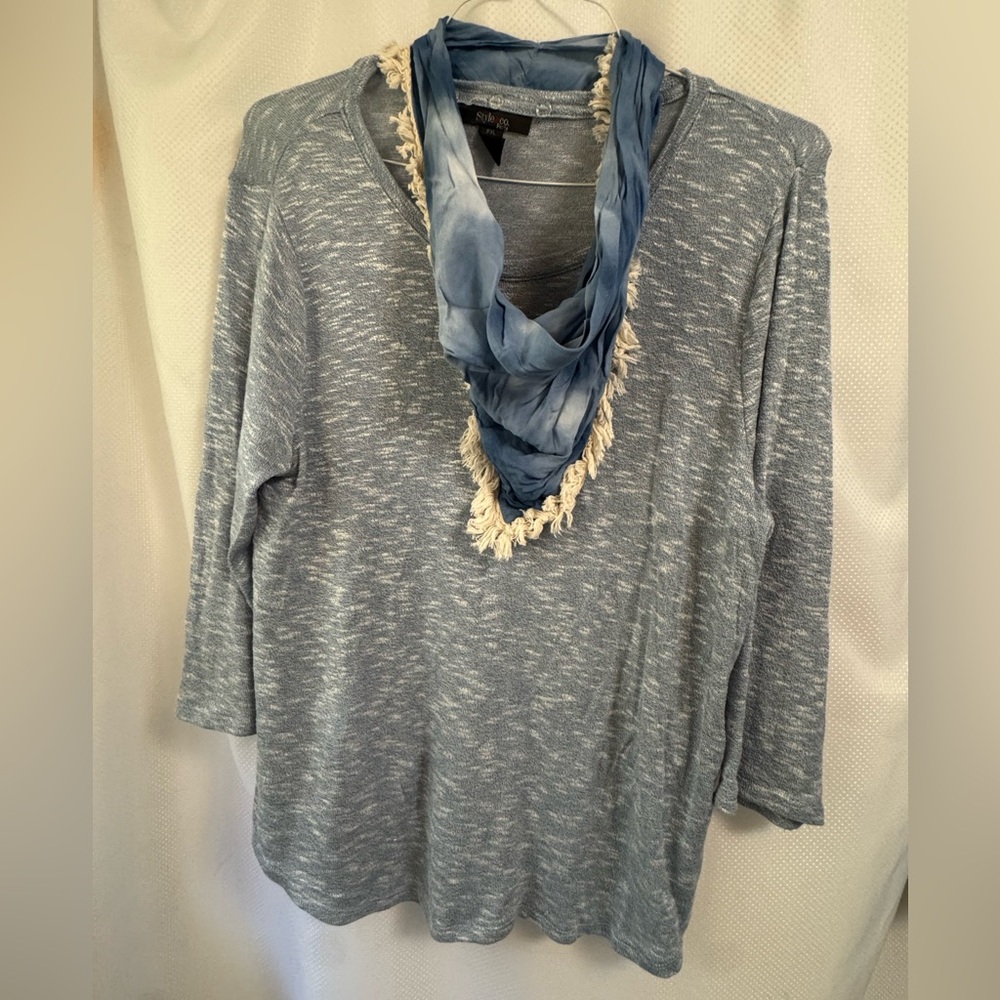 Style & Co. Light Blue Knit Top with Fringe